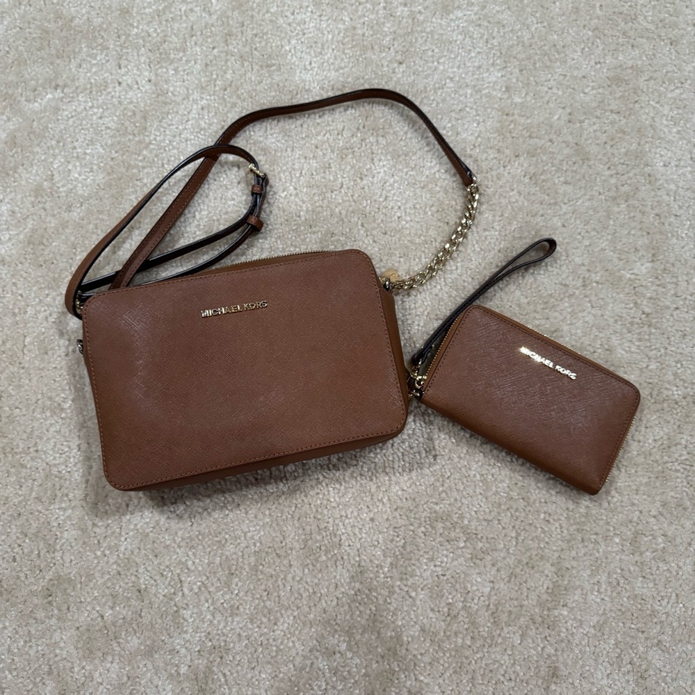 Michael Kors Brown Crossbody Bag and Wallet Set
